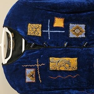 Vintage Allure dark Royal Blue Patchwork Detail Jacket